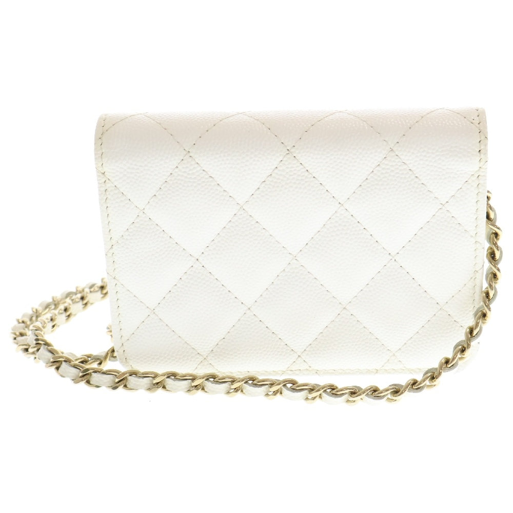CHANEL(シャネル) マトラッセ ココマーク キャビアスキン チェーンウォレット レディース ホワイト