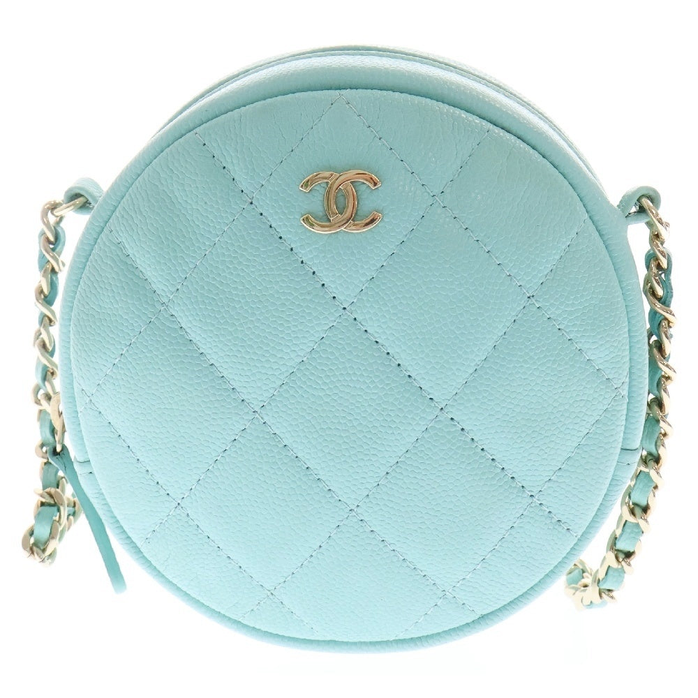 CHANEL(シャネル) マトラッセ キャビアスキン ラウンド チェーンポーチ ショルダーバッグ レディース ライトグリーン