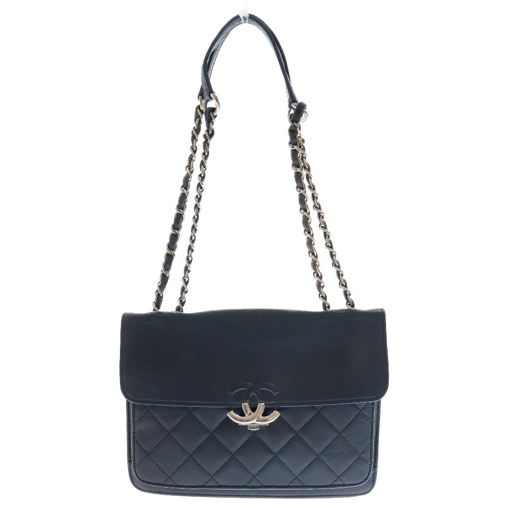 CHANEL(シャネル) キャビアスキン シルバー金具 チェーンショルダーバッグ フラップバッグ ネイビー