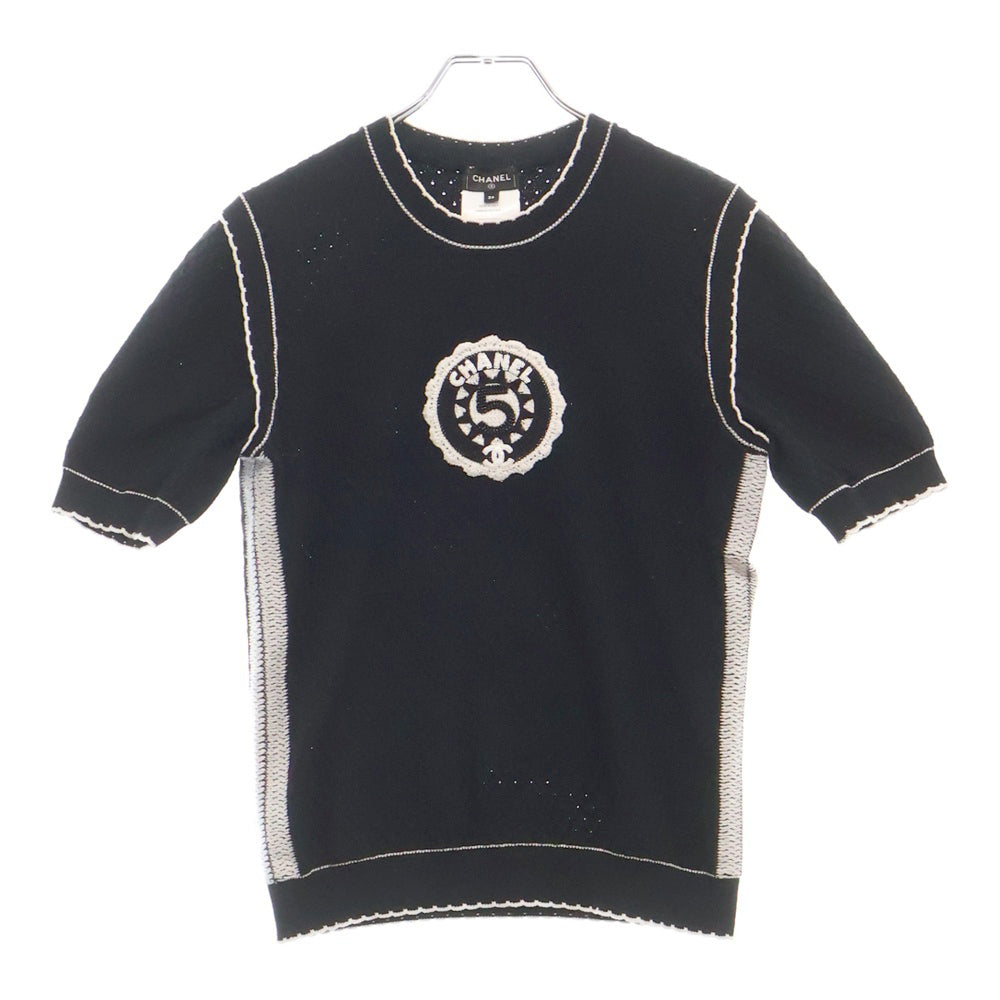 CHANEL(シャネル) No.5 ロゴ ビーズ スパンコール コットンTシャツ レディース ブラック P74144K10654
