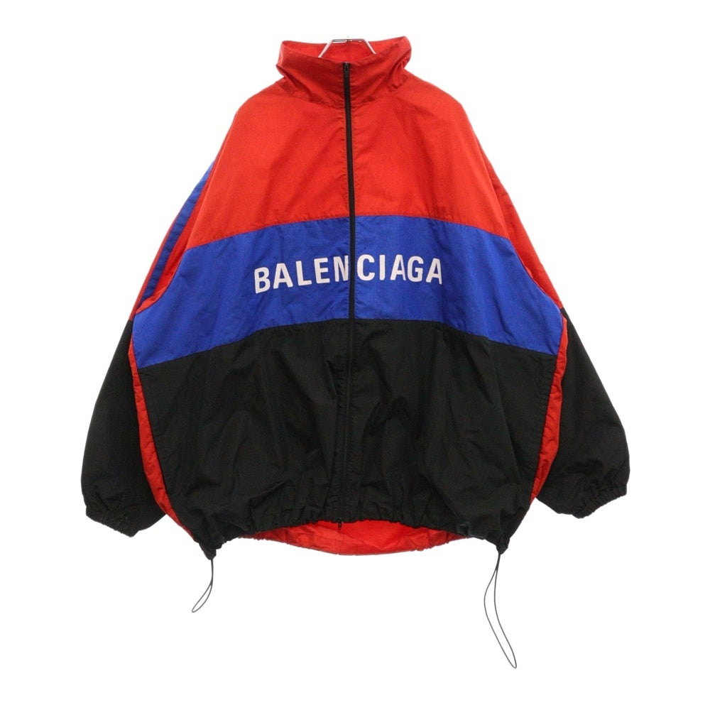 BALENCIAGA(バレンシアガ) 19SS ロゴプリント カラーブロック リップストップ ウィンドブレーカー ジャケットb ブラック/ブルー/レッド 534317 TYD33