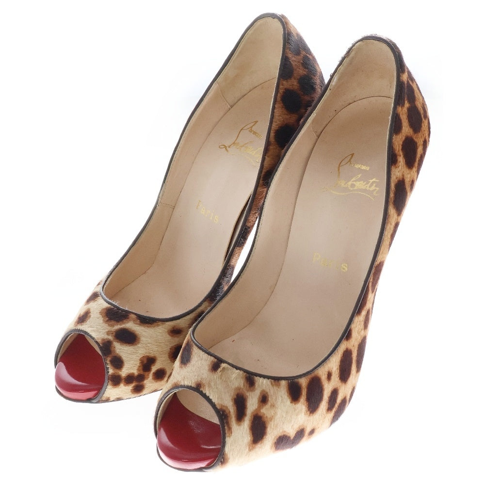 CHRISTIAN LOUBOUTIN(クリスチャンルブタン) オープントゥ ハラコ レオパード ヒールパンプス レディース ベージュ
