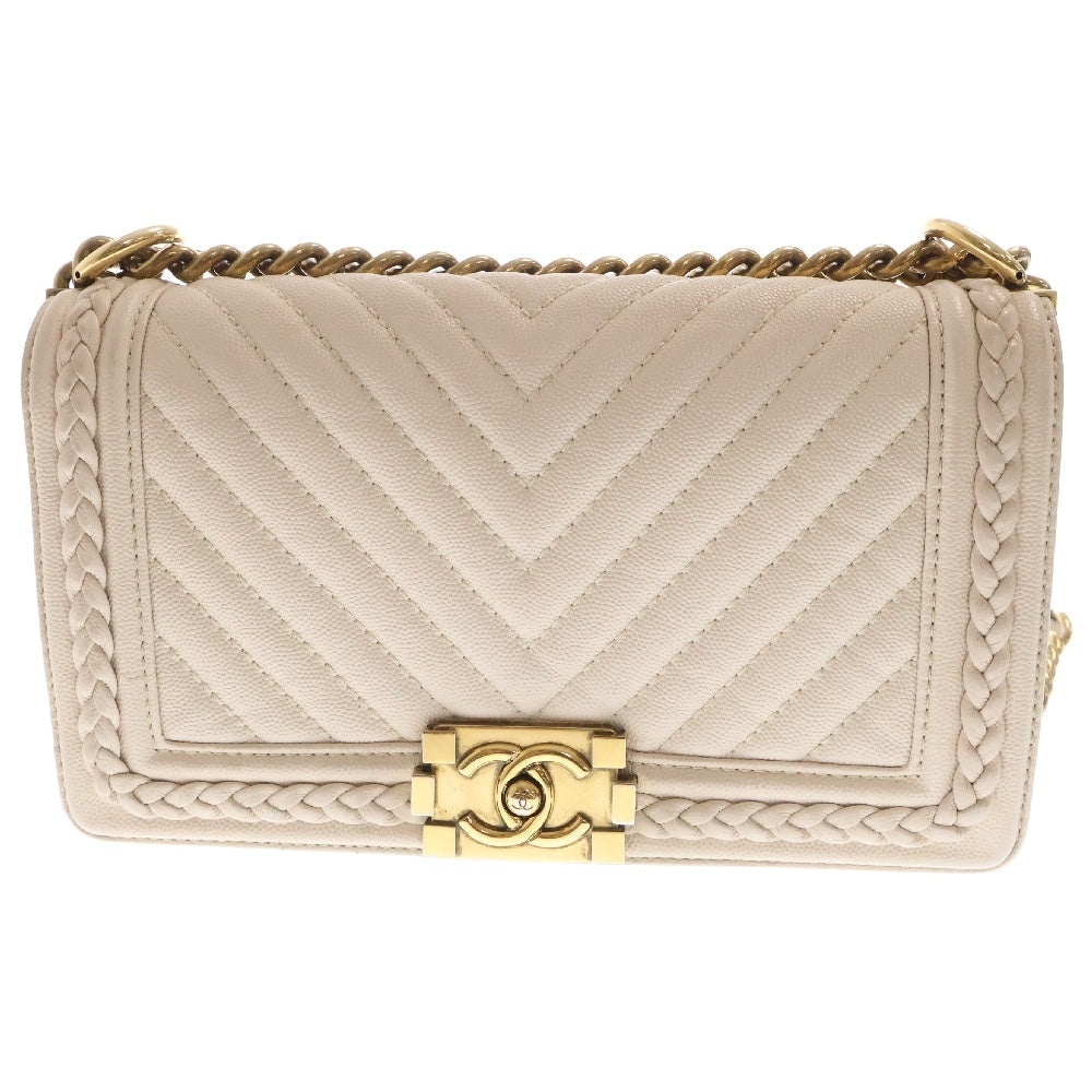 CHANEL(シャネル) ボーイシャネル チェーンショルダーバッグ Vステッチ シェブロン キャビスキン レディース A67086 ベージュ