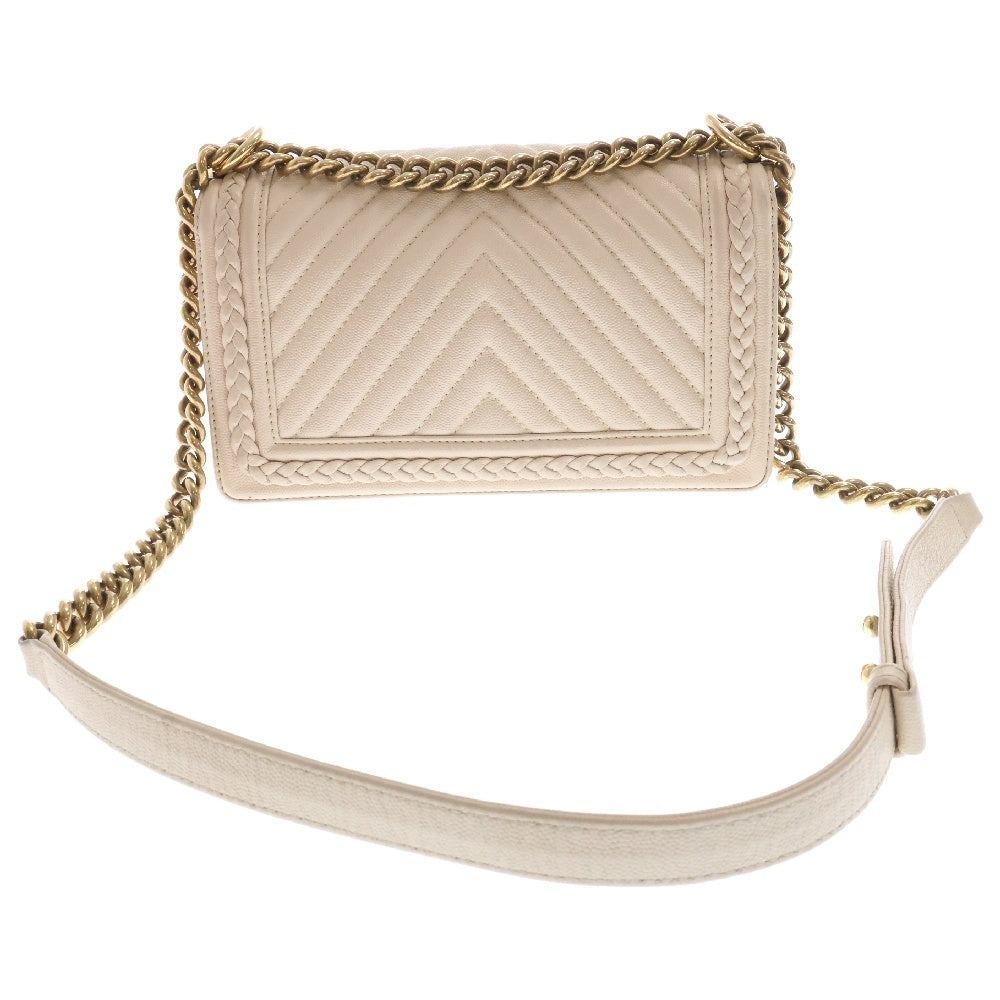 CHANEL(シャネル) ボーイシャネル チェーンショルダーバッグ Vステッチ シェブロン キャビスキン レディース A67086 ベージュ