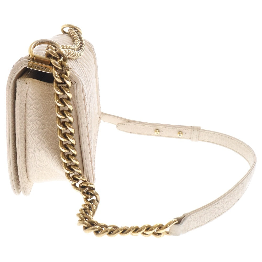 CHANEL(シャネル) ボーイシャネル チェーンショルダーバッグ Vステッチ シェブロン キャビスキン レディース A67086 ベージュ