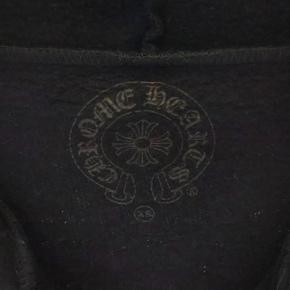 CHROME HEARTS(クロムハーツ) ×Bella Hadid BELLA HD PLVR SHT ×ベラハディッド イニシャルパッチロゴ ダガージップ レザー切り替えロング丈パーカー フーディー レディース ブラック