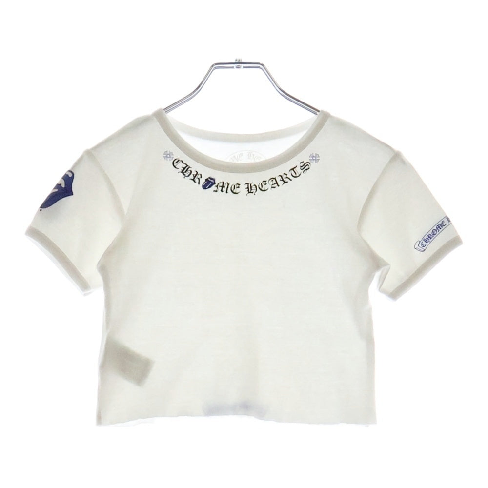 CHROME HEARTS(クロムハーツ) Rolling Stones Lip&Tongue Neck Rogo S/S Te リップ&タン ネックロゴ ショートスリーブTシャツ クロップド丈 レディース ホワイト/ブルー