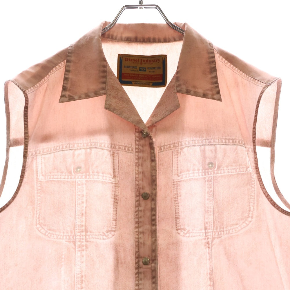 DIESEL(ディーゼル) デニムプリント ポリエステルノースリーブシャツ レディース ピンク A08431