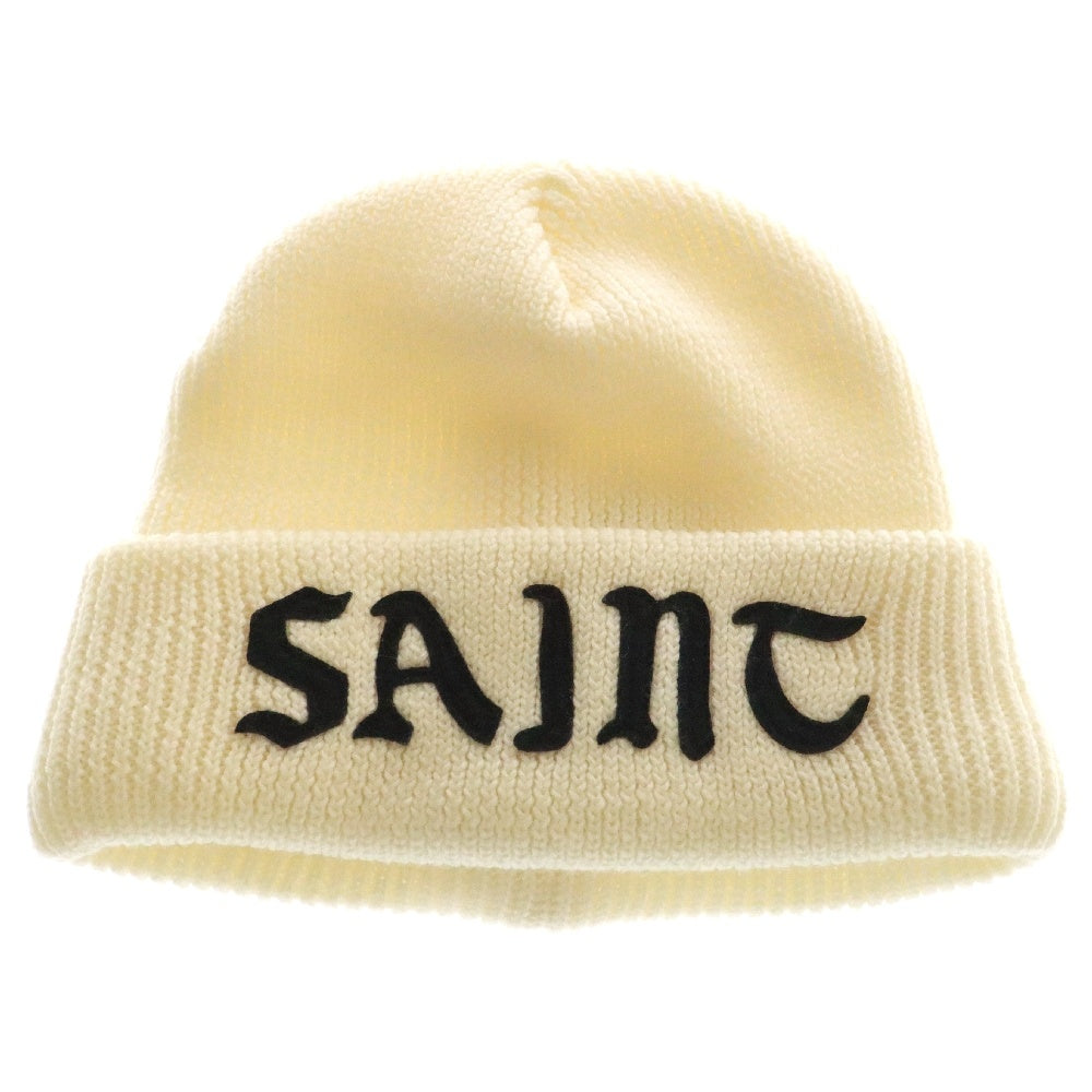 SAINT MICHAEL(セントマイケル) 24AW SAINTロゴ ニットキャップ ビーニー ホワイト SM-YS1-0000-082