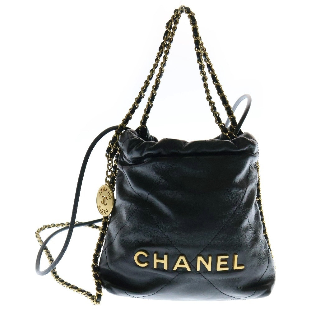 CHANEL(シャネル) シャネル22 スモール ショルダーバッグ シャイニーカーフスキン ブラック AS3260