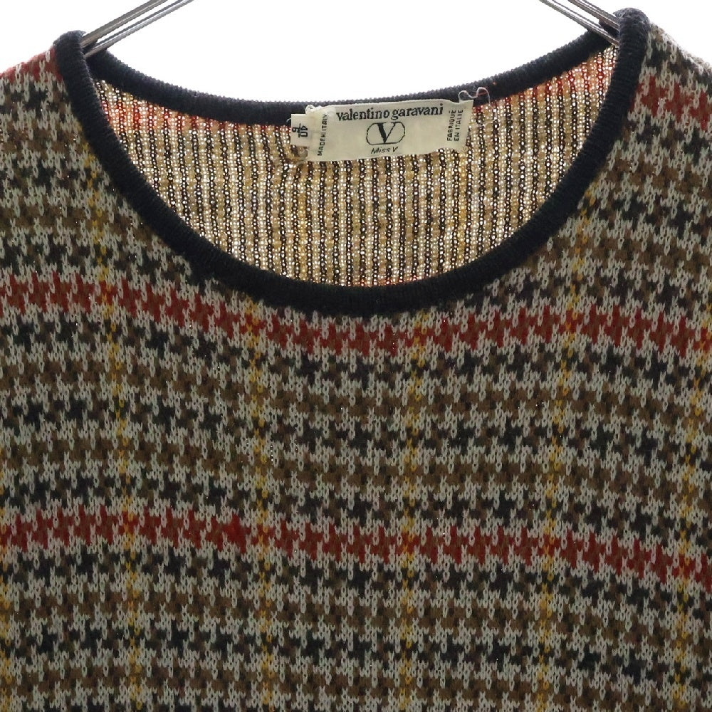 valentino garavan(ヴァレンティノガラヴァーニ) ラウンドネック チェックウール ニットセーター レディース ブラウン