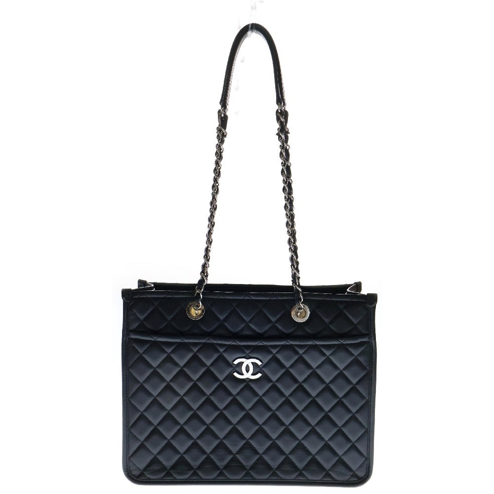 CHANEL(シャネル) マトラッセ ココマーク カーフスキン スクエアチェーンショルダートートバッグ ブラック