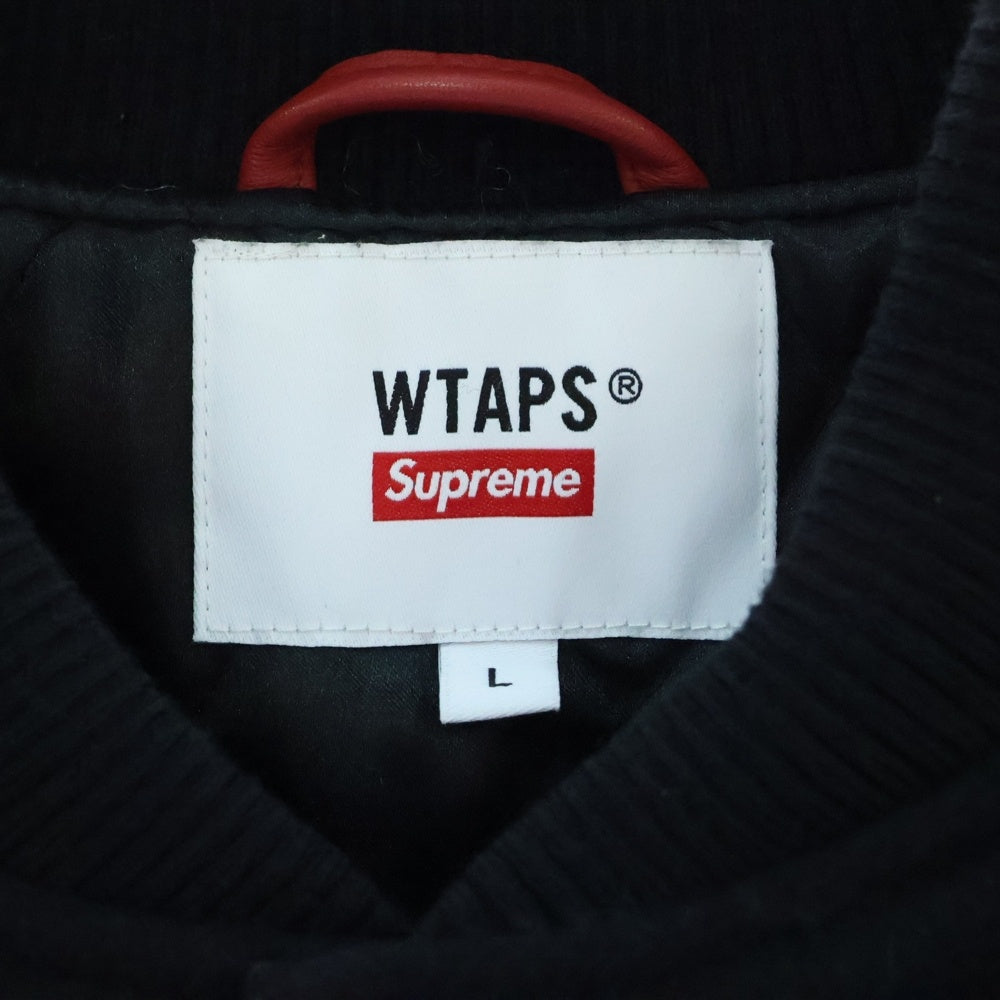 SUPREME(シュプリーム) ×WTAPS 21AW VARSITY JACKET ワッペン装飾 レザー切り替えスタジアムジャケット ブラック/レッド