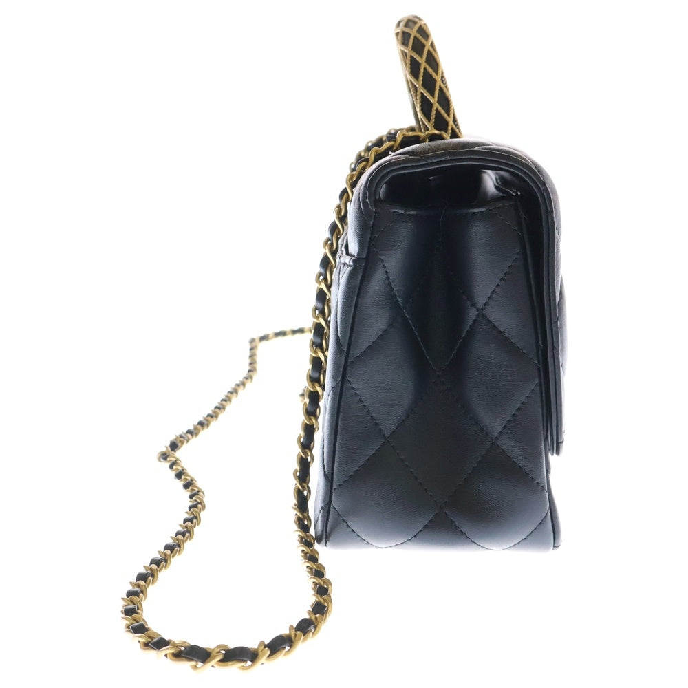 CHANEL(シャネル) マトラッセ ココマーク ラムスキン トップハンドル 2WAY ハンドショルダーバッグ ブラック AS4232