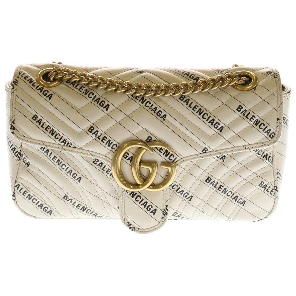 GUCCI(グッチ) ×Balenciaga GGマーモント ブランドロゴ総柄 チェーンショルダーバッグ アイボリー 443497