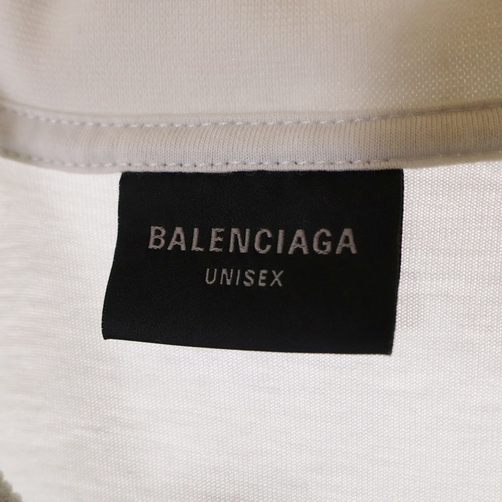BALENCIAGA(バレンシアガ) 25SS Oversized Tee フロントプリント ダメージ加工 クルーネック半袖Tシャツカットソー ホワイト 811688 TRVU6