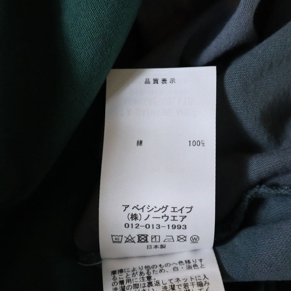 A BATHING APE(アベイシングエイプ) HAND DYE COLLEGE RELAXED FIT Tee フロントプリント クルーネック半袖Tシャツカットソー グリーン 001CSL301015M