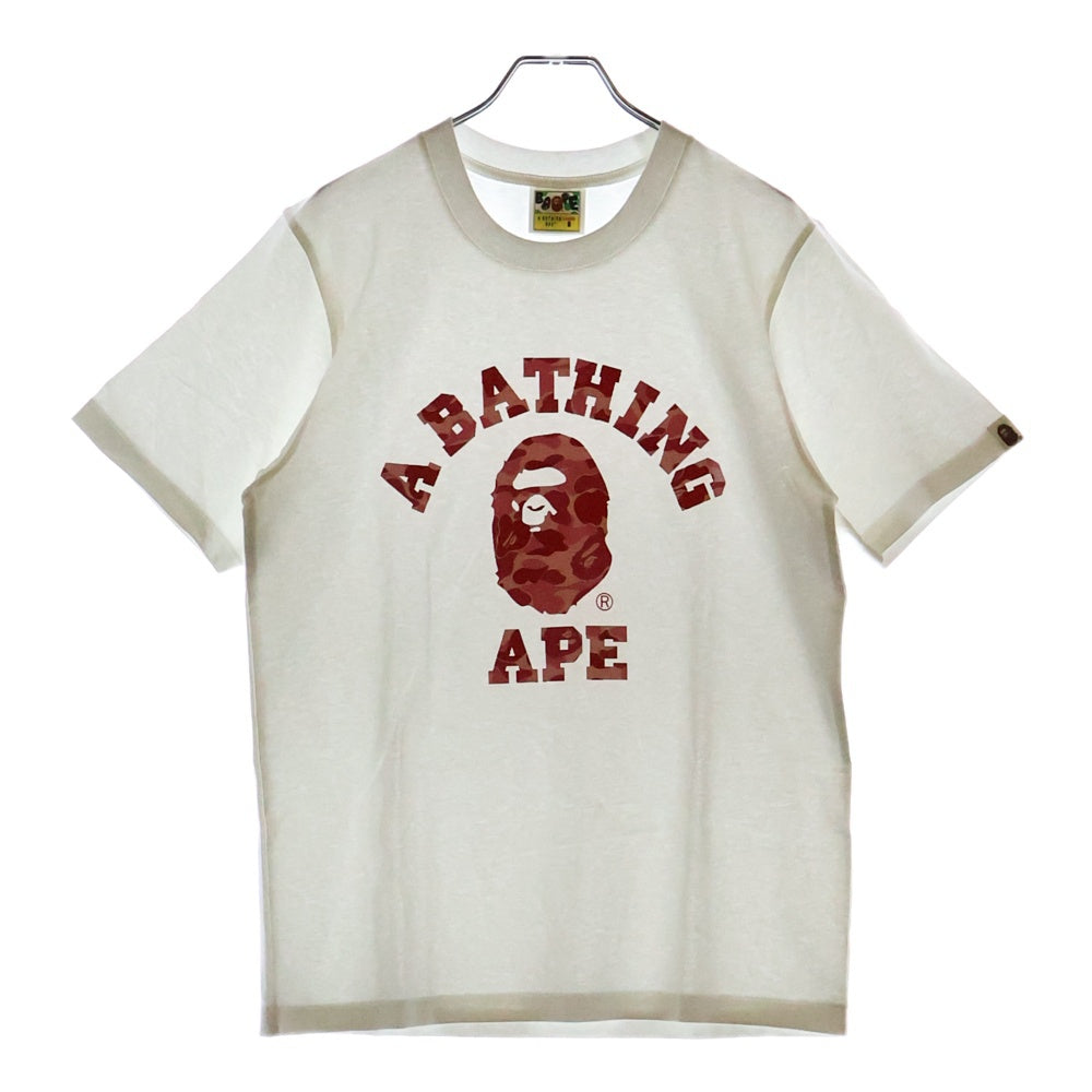 A BATHING APE(アベイシングエイプ) ABC CAMO COLLEGE TEE フロントプリント クルーネック半袖Tシャツカットソー レディース ホワイト/ピンク 001TEL8020005L