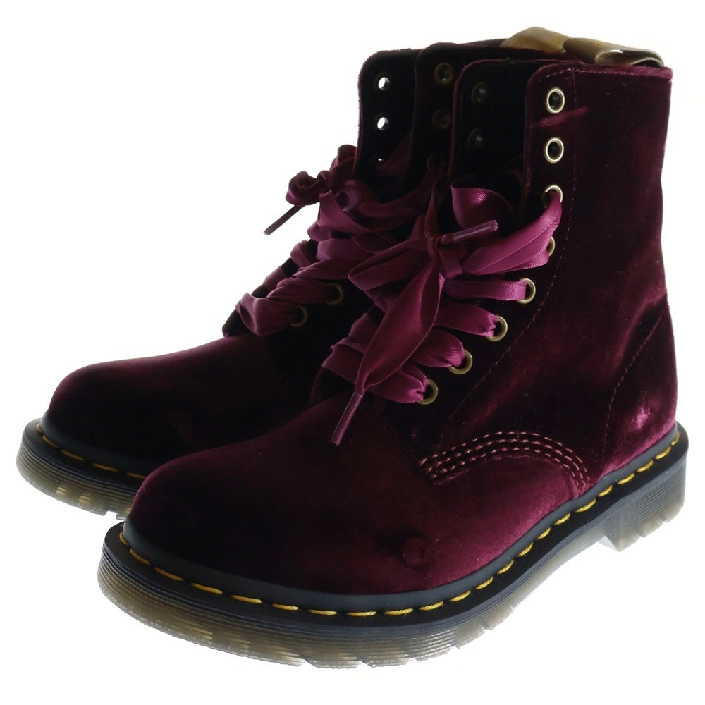 Dr.Martens(ドクターマーチン) VEGAN 8ホール リボンシューレース ベルベットブーツ レディース ボルドー 1460