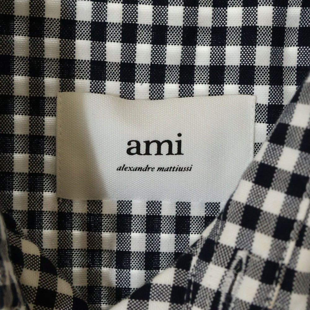 AMI Alexandre Mattiussi(アミアレクサンドルマテュッシ) ハートロゴ刺繍 ギンガムチェック ロングスリーブ 長袖シャツ ブラック/ホワイト HSH113.CO0023