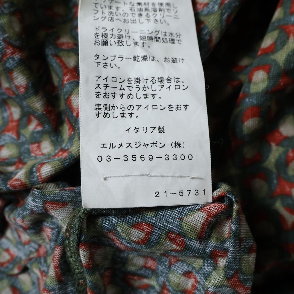 HERMES(エルメス) 総柄 クルーネック半袖Tシャツカットソー カーキ/レッド