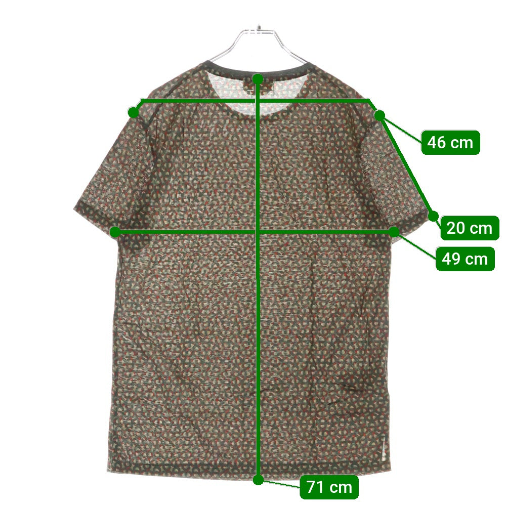 HERMES(エルメス) 総柄 クルーネック半袖Tシャツカットソー カーキ/レッド
