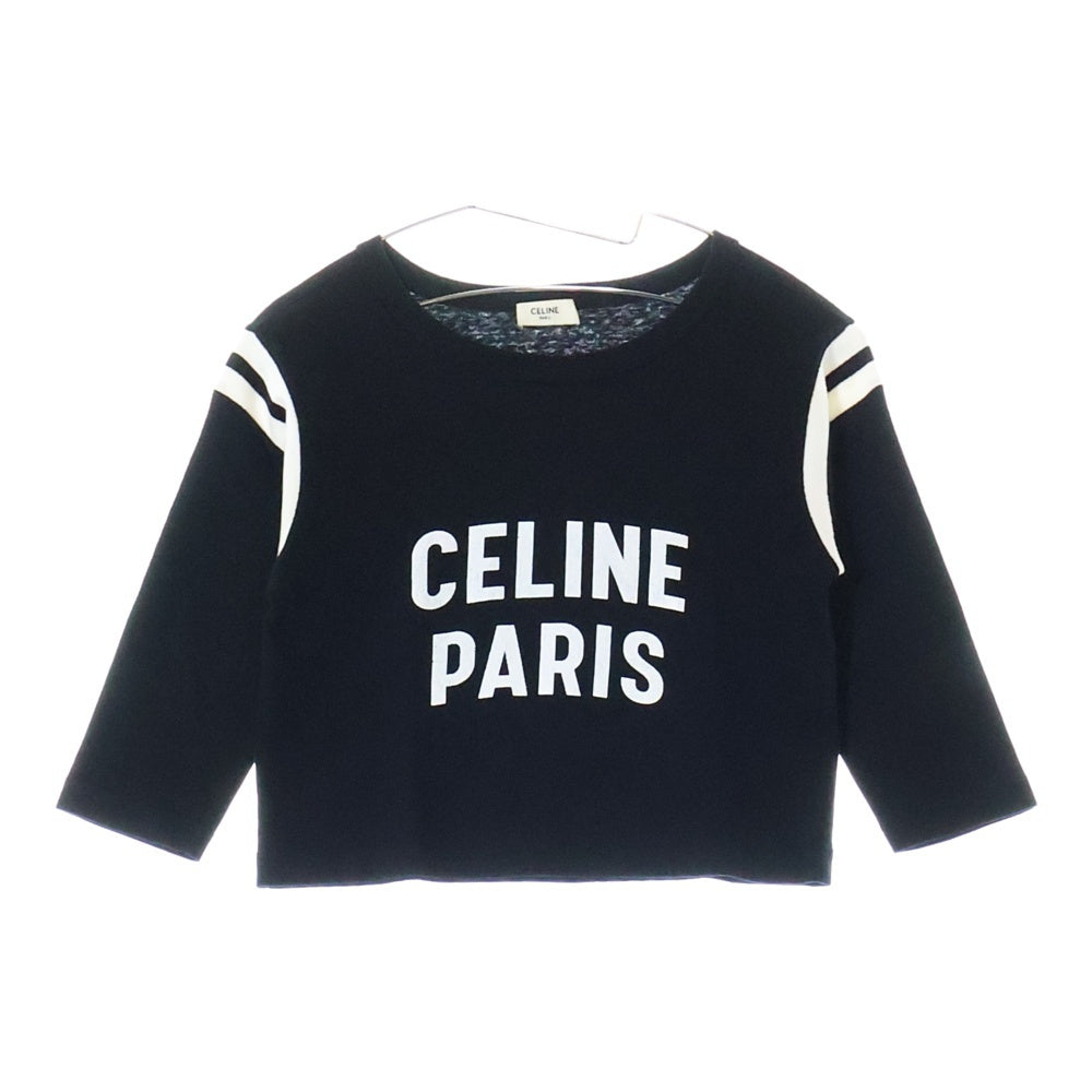 CELINE(セリーヌ) フロントロゴプリント クロップド 七分丈ボクシーTシャツ レディース ブラック 2X92I668W.38AW