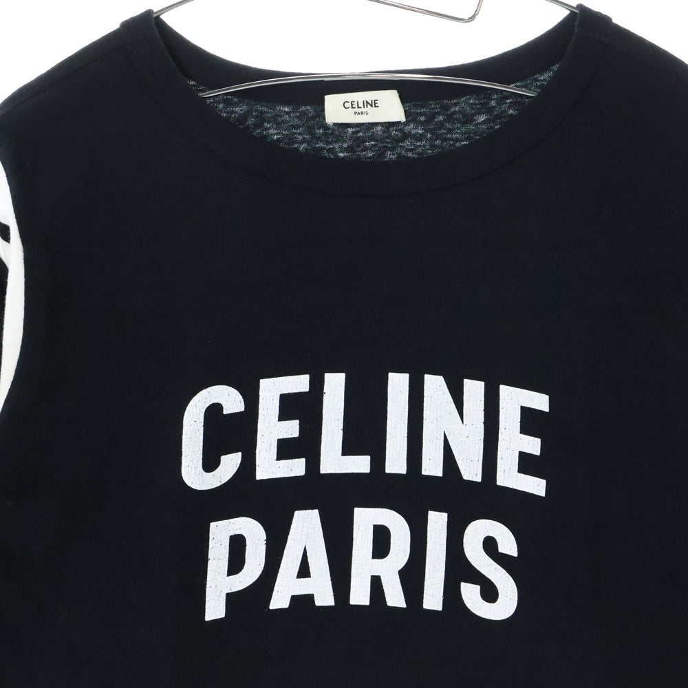 CELINE(セリーヌ) フロントロゴプリント クロップド 七分丈ボクシーTシャツ レディース ブラック 2X92I668W.38AW