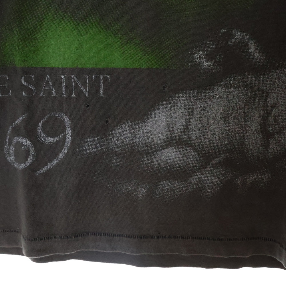 SAINT MICHAEL(セントマイケル) 23SS ×ベルベルジン BJ-SS TEE 両面プリントダメージ加工クルーネック半袖Tシャツカットソー ブラック SM-S23-0000-085