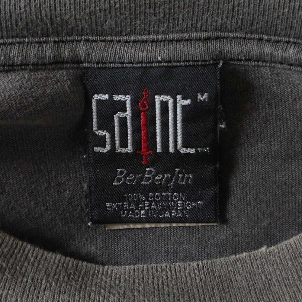 SAINT MICHAEL(セントマイケル) 23SS ×ベルベルジン BJ-SS TEE 両面プリントダメージ加工クルーネック半袖Tシャツカットソー ブラック SM-S23-0000-085