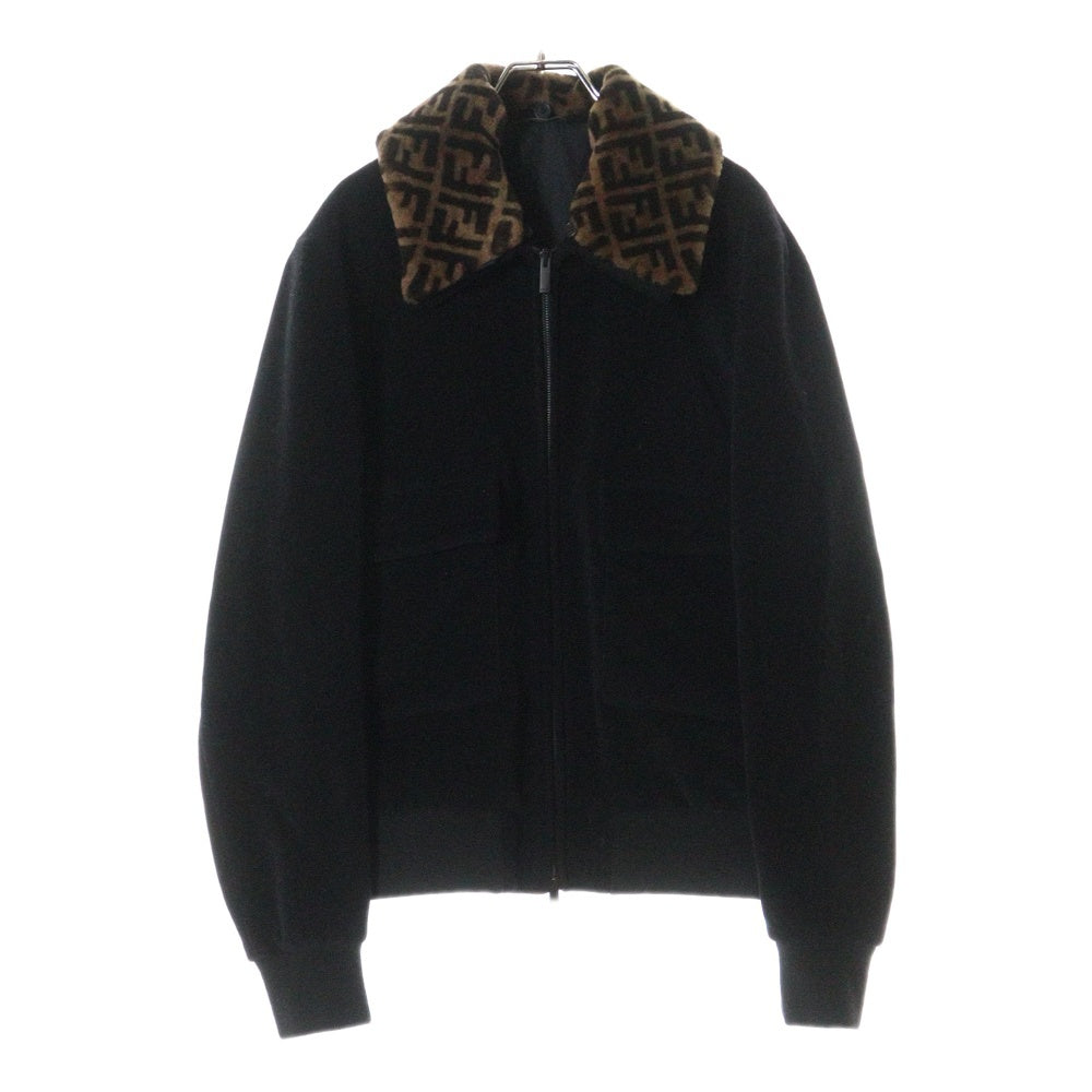 FENDI(フェンディ) WOOL BOMBER JACKET FFロゴ ウールボンバージャケット ブラック/ブラウン FW0123 A9C7