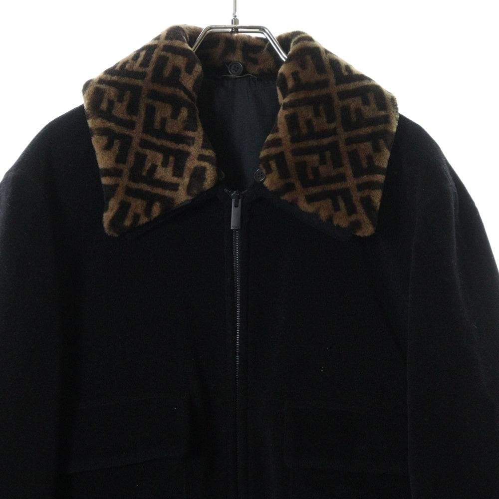 FENDI(フェンディ) WOOL BOMBER JACKET FFロゴ ウールボンバージャケット ブラック/ブラウン FW0123 A9C7