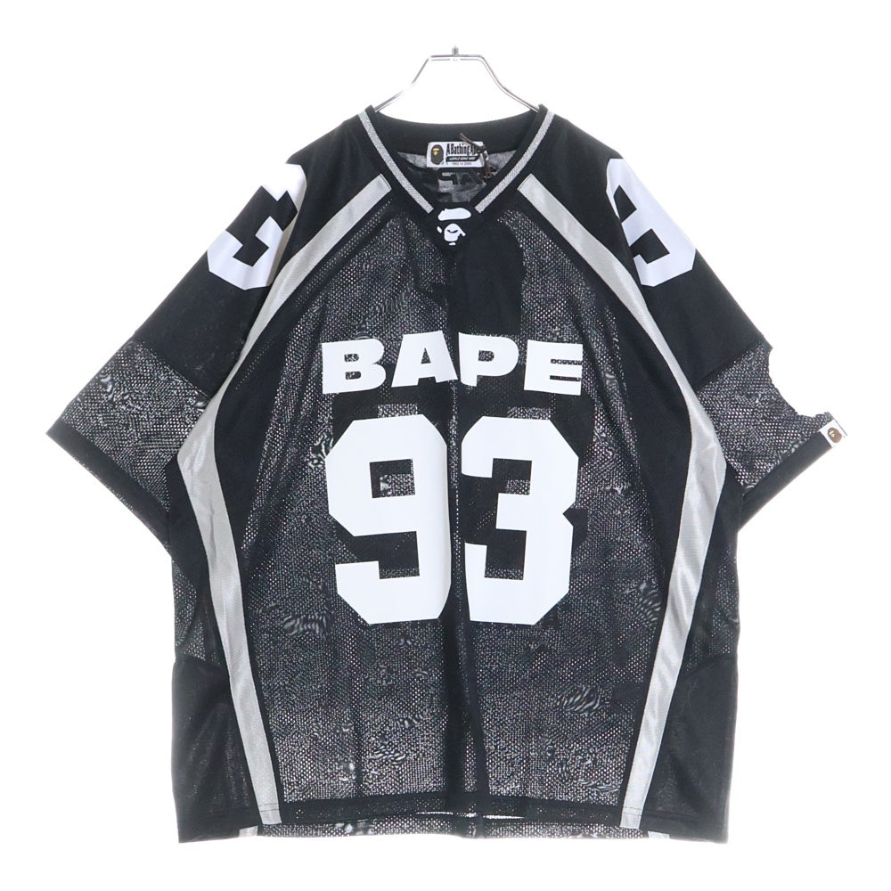 A BATHING APE(アベイシングエイプ) LINE CAMO JACQUARD RELAXED FIT FOOTBALL JERSEY 両面プリント ゲームシャツ ブラック 001CSL801312M