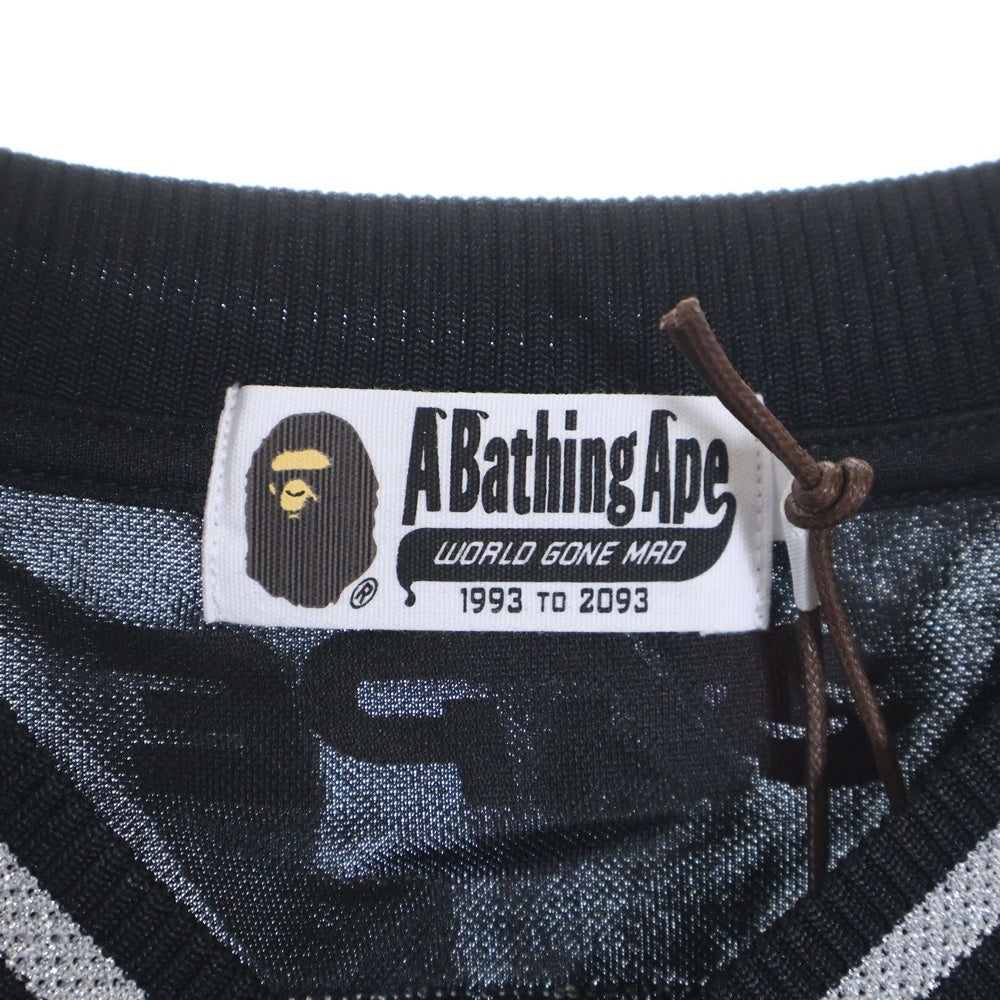 A BATHING APE(アベイシングエイプ) LINE CAMO JACQUARD RELAXED FIT FOOTBALL JERSEY 両面プリント ゲームシャツ ブラック 001CSL801312M