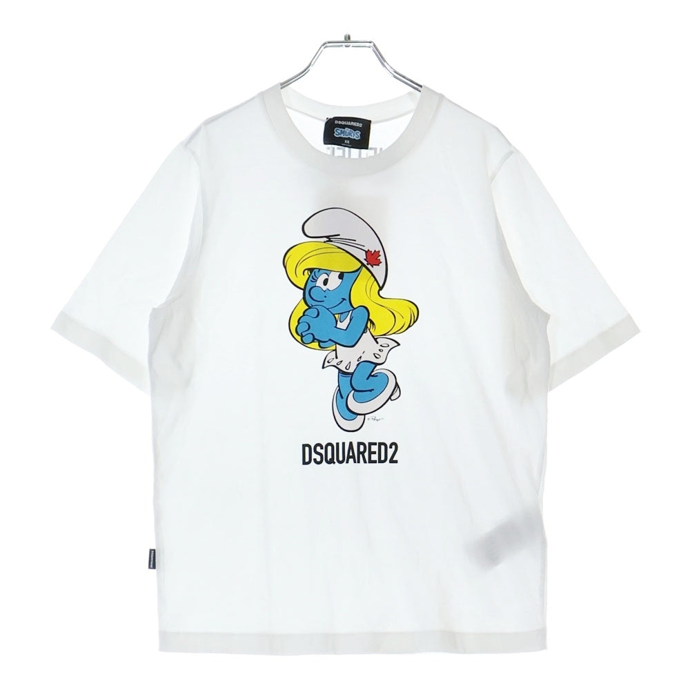 DSQUARED2(ディースクエアード) ×SMURFS フロントプリントクルーネック半袖Tシャツカットソー レディース ホワイト S73GC0287 S24558