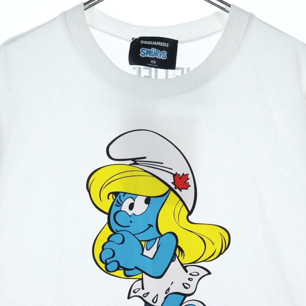 DSQUARED2(ディースクエアード) ×SMURFS フロントプリントクルーネック半袖Tシャツカットソー レディース ホワイト S73GC0287 S24558