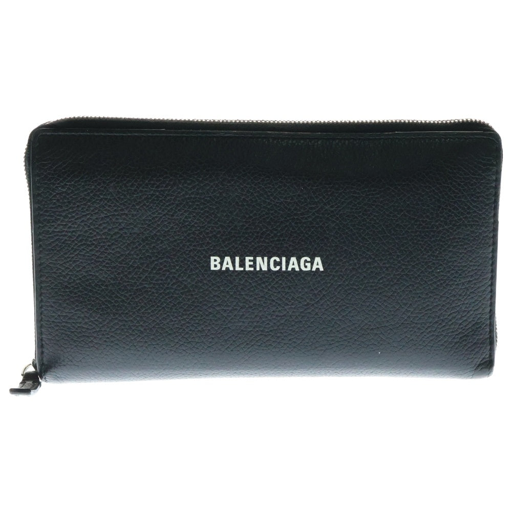 BALENCIAGA(バレンシアガ) CASH CONTINENTAL キャッシュコンチネンタルウォレット ラウンドジップレザーロゴデザイン長財布 ブラック 594317 1IZI3 1090