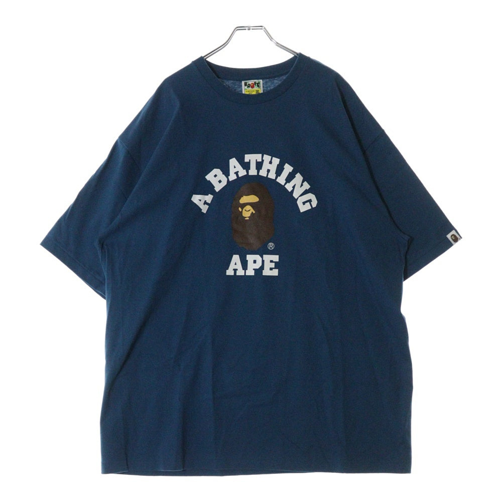 A BATHING APE(アベイシングエイプ) COLLEGE TEE フロントプリント クルーネック半袖Tシャツカットソー ネイビー 001TEL801001M
