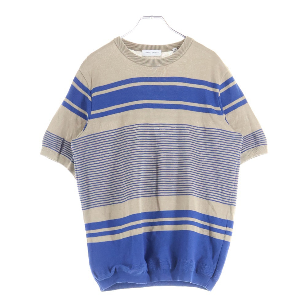TOMORROWLAND(トゥモローランド) ボーダー柄ニット生地クルーネック半袖Tシャツカットソー ベージュ/ブルー WS107CU