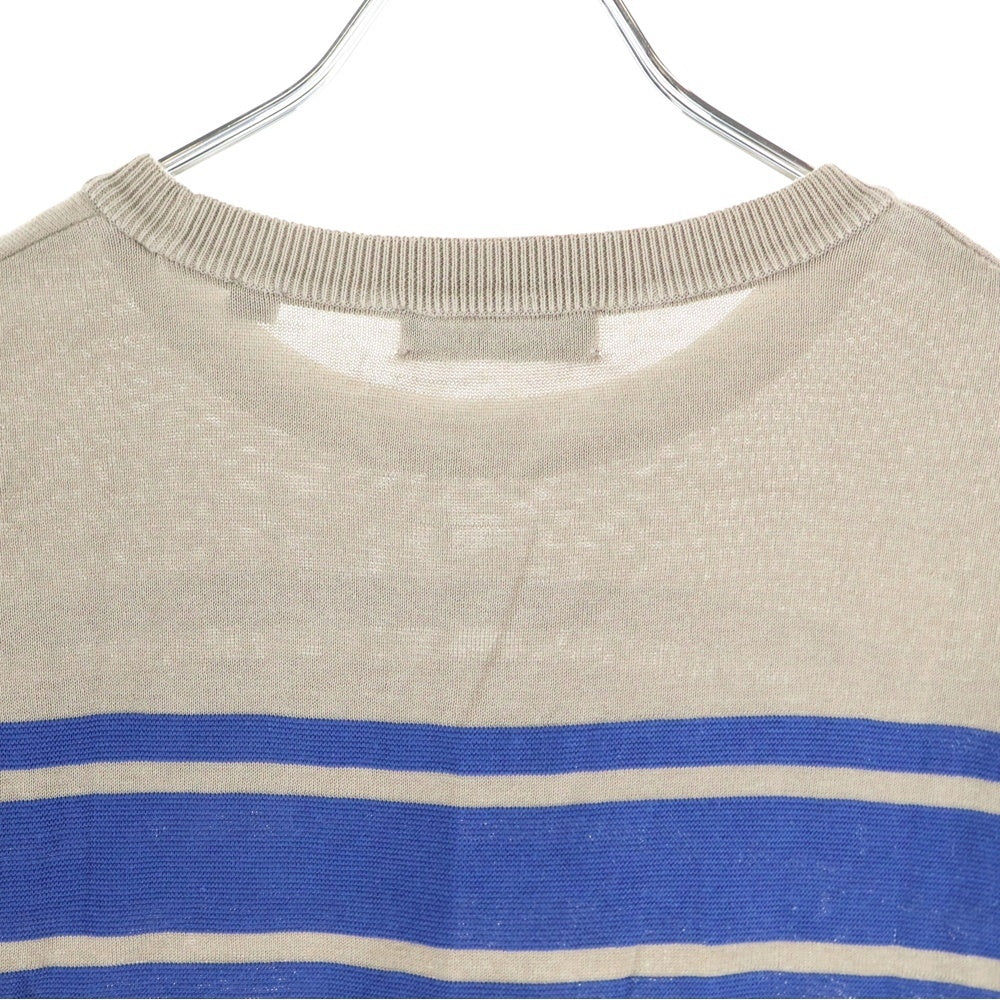 TOMORROWLAND(トゥモローランド) ボーダー柄ニット生地クルーネック半袖Tシャツカットソー ベージュ/ブルー WS107CU