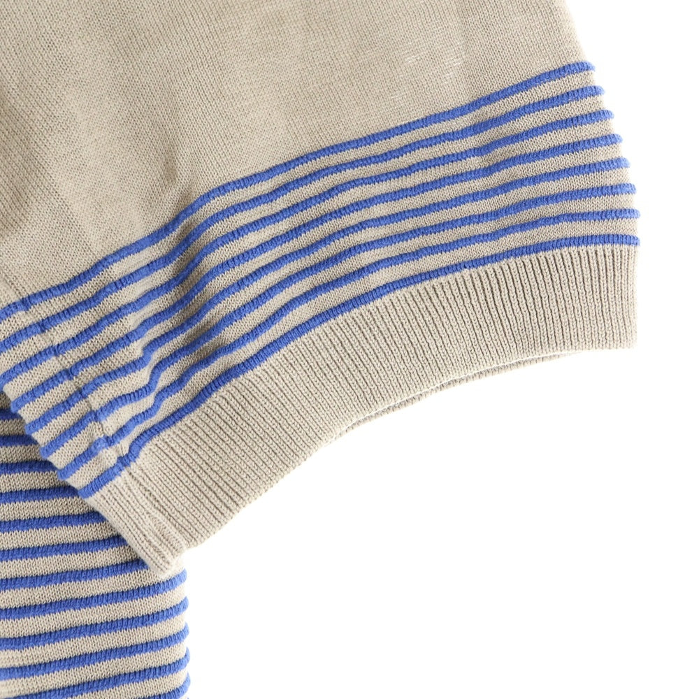 TOMORROWLAND(トゥモローランド) ボーダー柄ニット生地クルーネック半袖Tシャツカットソー ベージュ/ブルー WS107CU