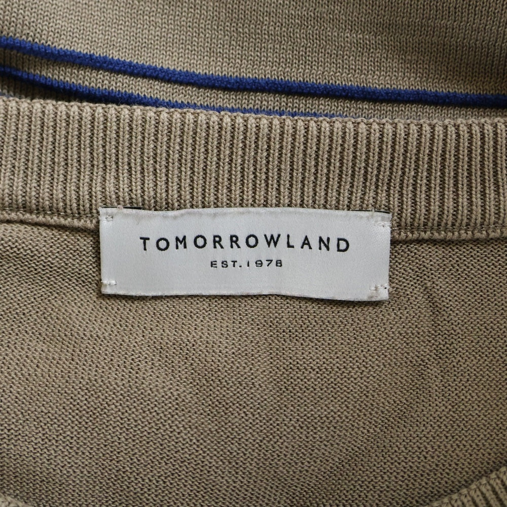 TOMORROWLAND(トゥモローランド) ボーダー柄ニット生地クルーネック半袖Tシャツカットソー ベージュ/ブルー WS107CU