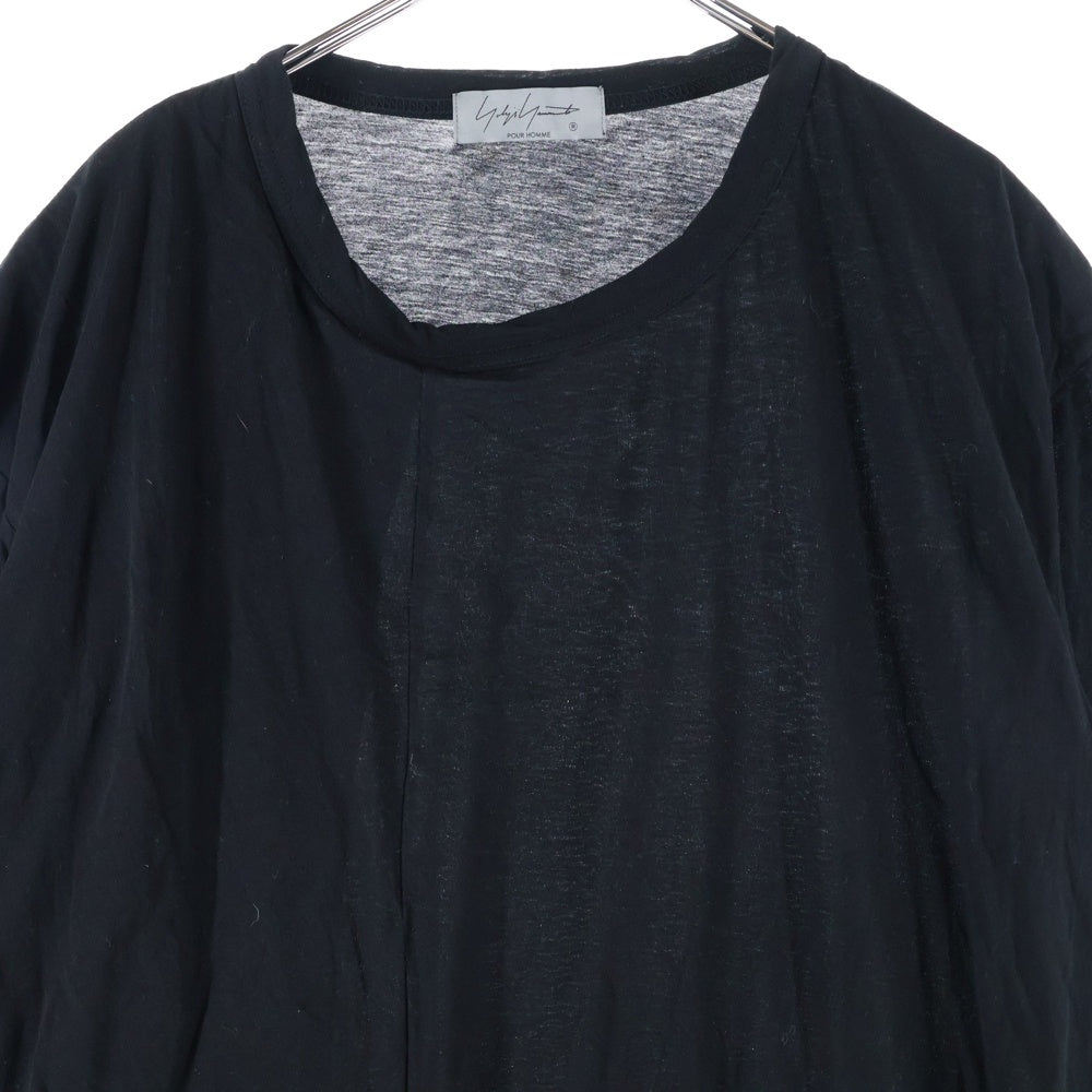 Yohji Yamamoto POUR HOMME(ヨウジヤマモト プールオム) ディオラマ サイドスリットクルーネック半袖Tシャツカットソー ブラック HZ-T70-999