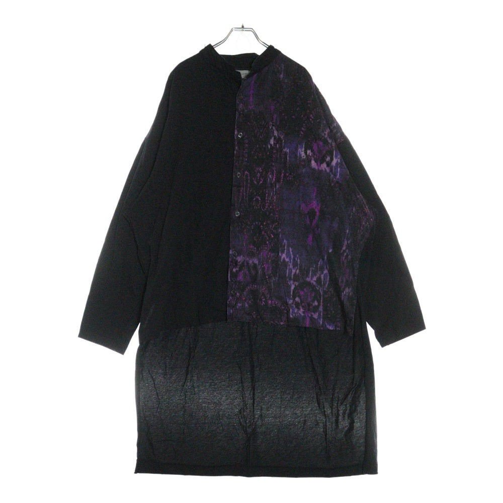 Yohji Yamamoto POUR HOMME(ヨウジヤマモト プールオム) 23AW 柄切り替え前後差CD 変形長袖シャツ ブラック HJ-T74-081