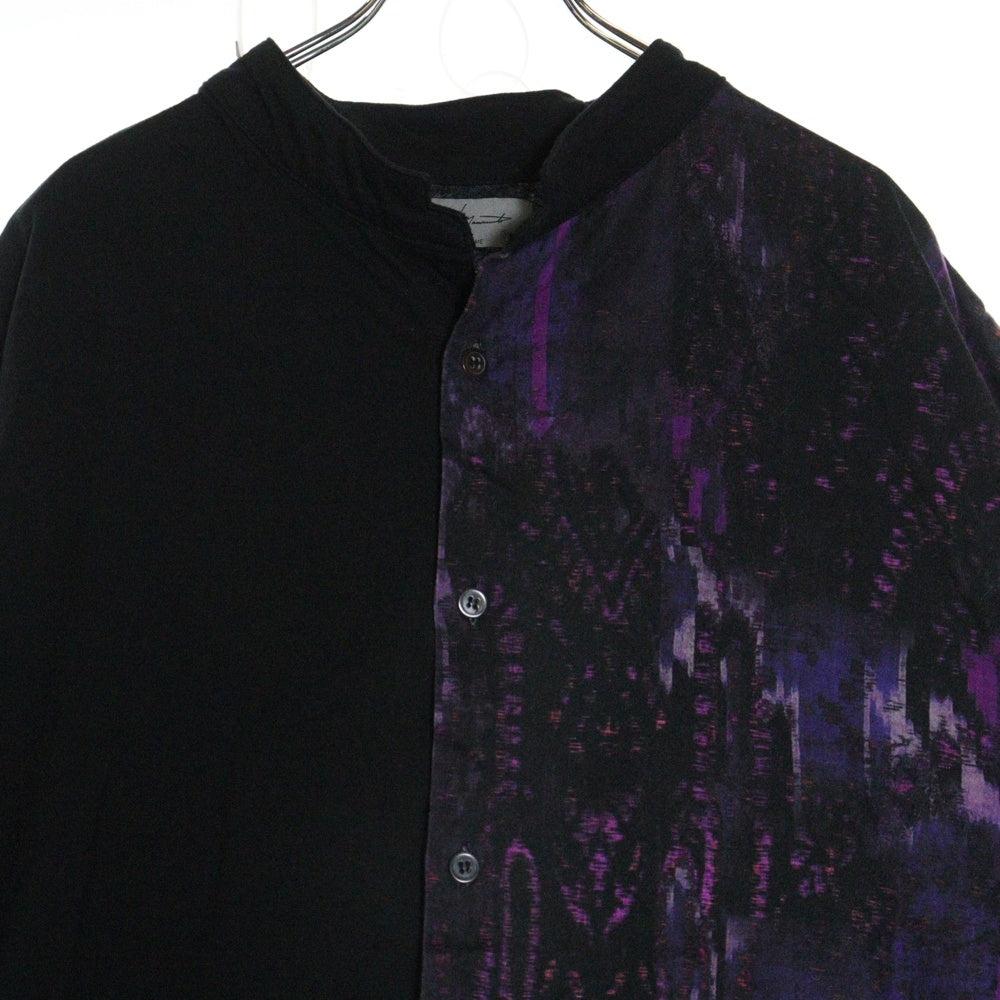 Yohji Yamamoto POUR HOMME(ヨウジヤマモト プールオム) 23AW 柄切り替え前後差CD 変形長袖シャツ ブラック HJ-T74-081