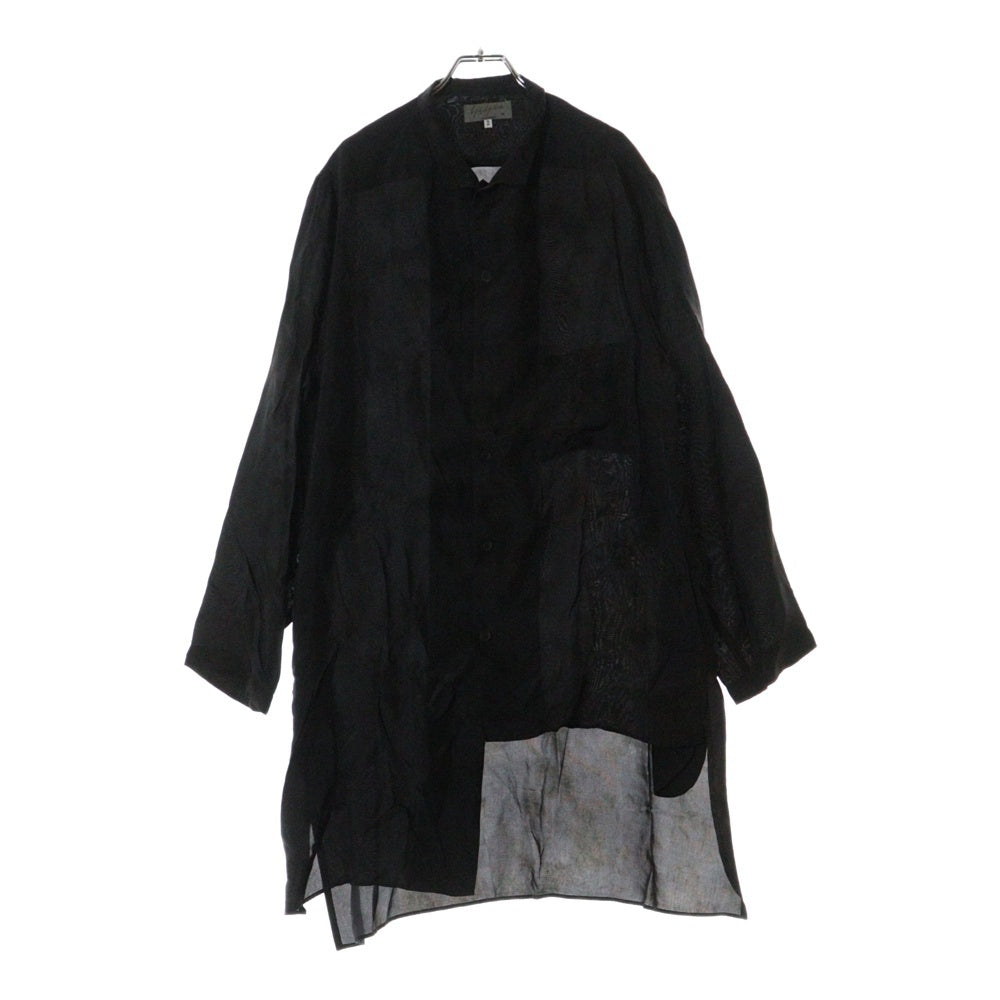 Yohji Yamamoto POUR HOMME(ヨウジヤマモト プールオム) 20AW Asymmetry Stand Blouse 総柄アシンメトリースタンドカラーロング丈長袖シャツブラウス ブラック HR-B16-211