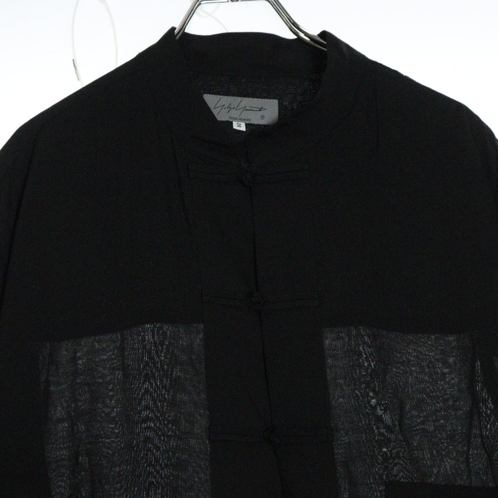 Yohji Yamamoto POUR HOMME(ヨウジヤマモト プールオム) 24SS Shaka Button Blouse 釈迦ボタンロング丈チャイナシャツブラウス ブラック HS-B10-200