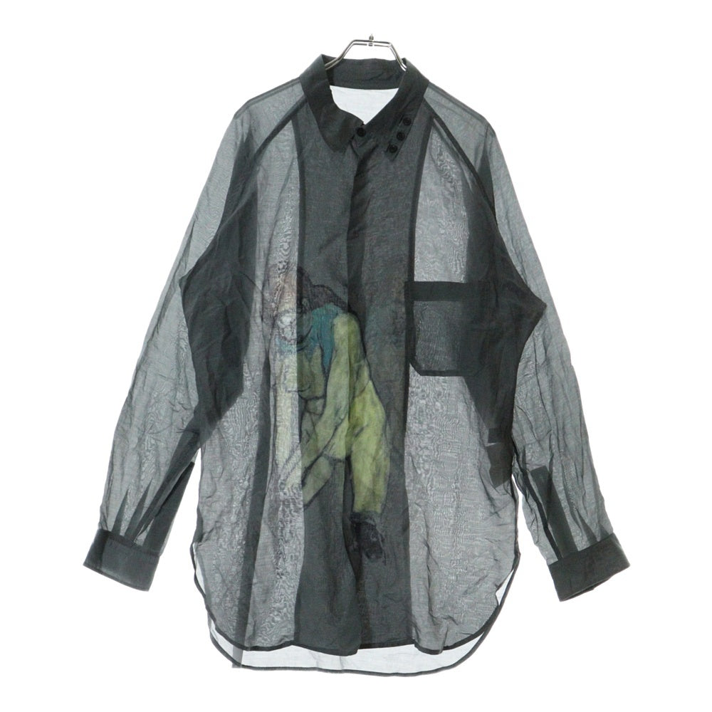 Yohji Yamamoto POUR HOMME(ヨウジヤマモト プールオム) 24S ウーマンウェアリングソックス プリントコットンシルク長袖シャツブラウス ブルー HS-B22-043
