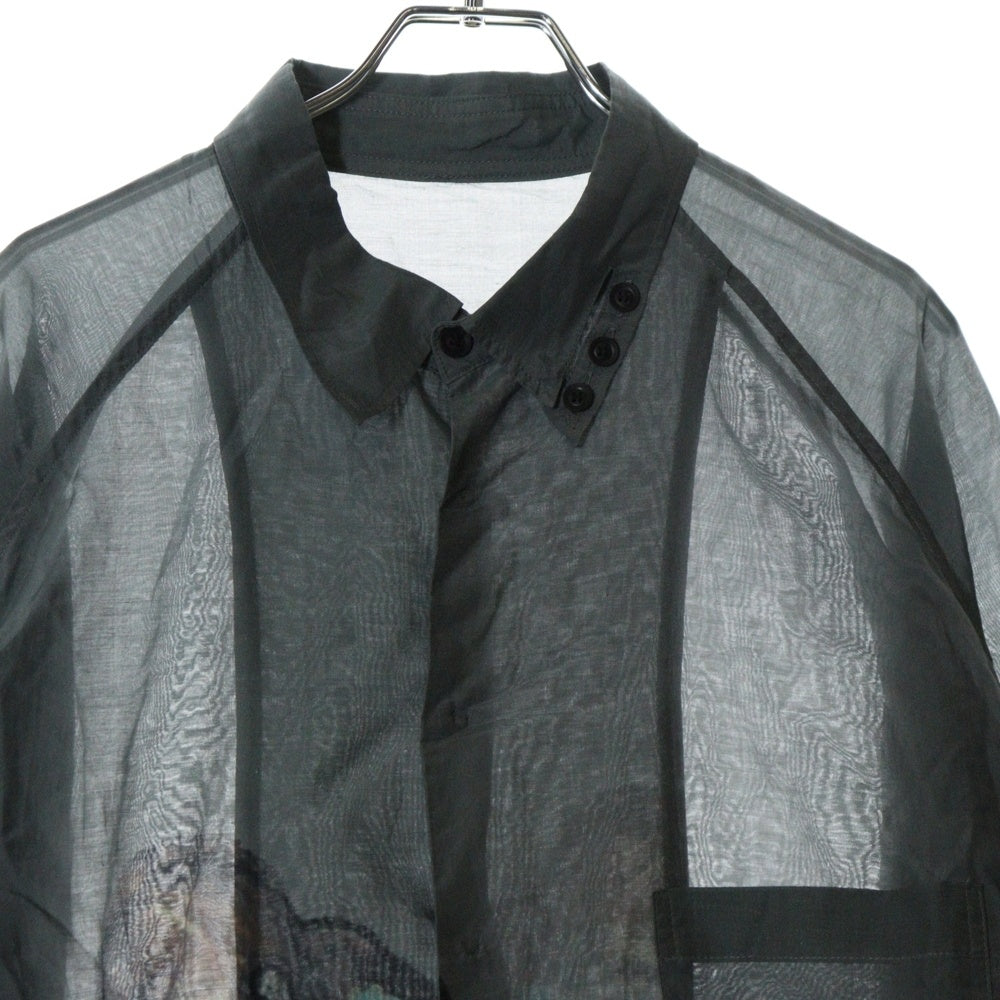 Yohji Yamamoto POUR HOMME(ヨウジヤマモト プールオム) 24S ウーマンウェアリングソックス プリントコットンシルク長袖シャツブラウス ブルー HS-B22-043
