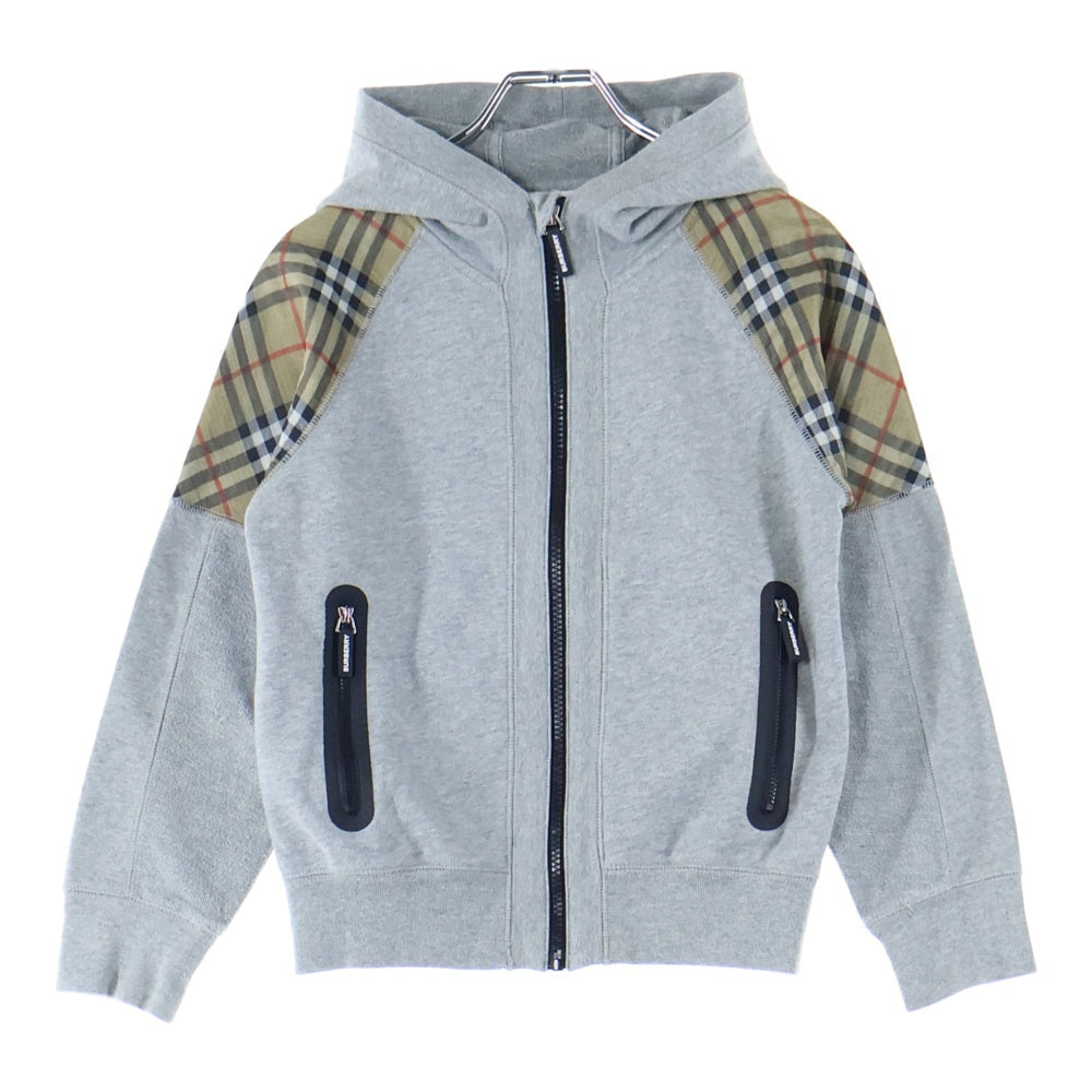 BURBERRY(バーバリー) 切り替えチェックデザインジップアップフーディースウェットパーカー キッズ グレー